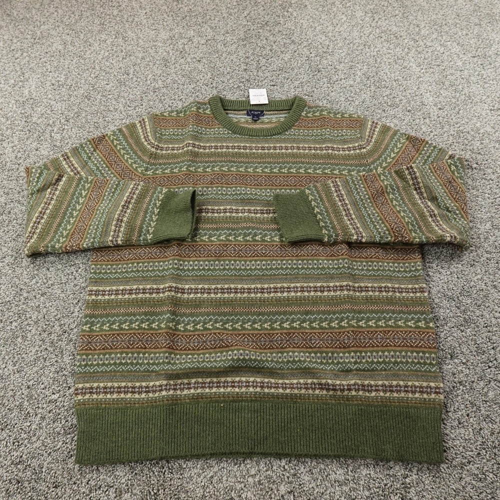 NEW J Crew Sweater Mens XL Green Fair Isle Lambswool Knit Crewneck Pullover Cozy - Picture 2 of 12